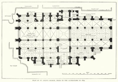 Plano de la Iglesia de St Giles, antes de las Alteraciones en 1829 (grabado) de English School