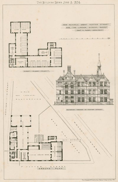 Plano de nuevas escuelas, Escuelas de Great Hunter Street, Old Kent Road de English School