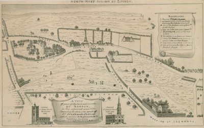 Plano de los suburbios del noroeste de Londres alrededor de St Giles in the Fields de English School