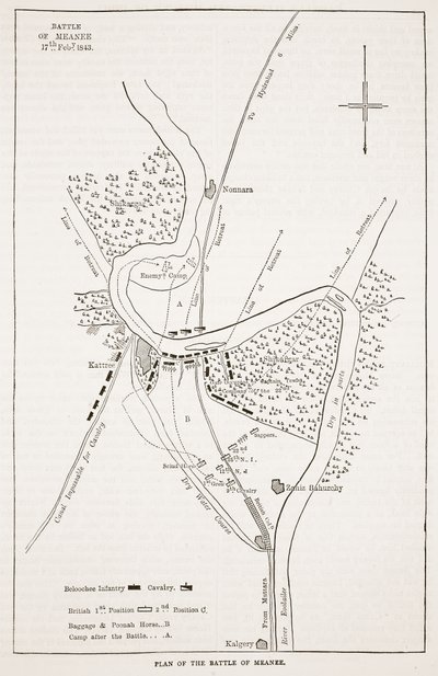 Plano de la Batalla de Meanee, ilustración de la Historia Ilustrada de Inglaterra de Cassell de English School