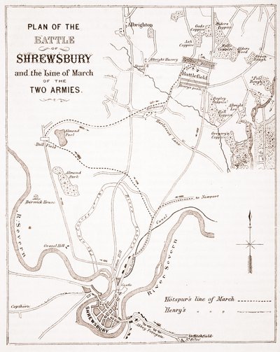Plano de la Batalla de Shrewsbury y la Línea de Marcha de los Dos Ejércitos de English School