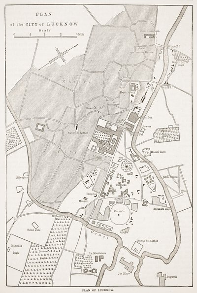 Plano de la Ciudad de Lucknow, de Cassells Illustrated History of England de English School