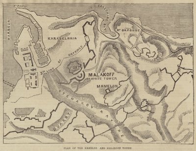 Plano del Mamelón y la Torre Malakoff (grabado) de English School