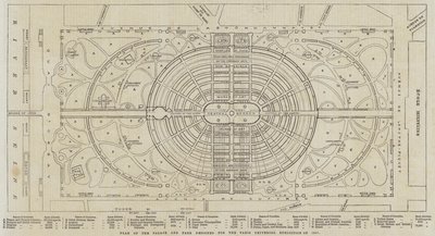Plano del Palacio y Parque diseñado para la Exposición Universal de París de 1867 (grabado) de English School
