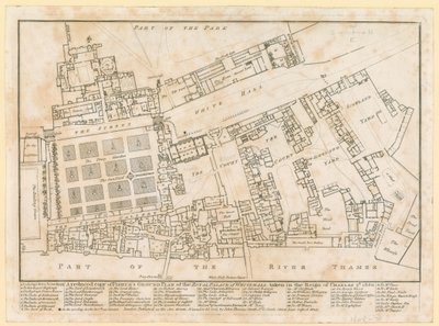 Plano del Palacio de Whitehall, tomado en el reinado de Carlos II, 1680 de English School