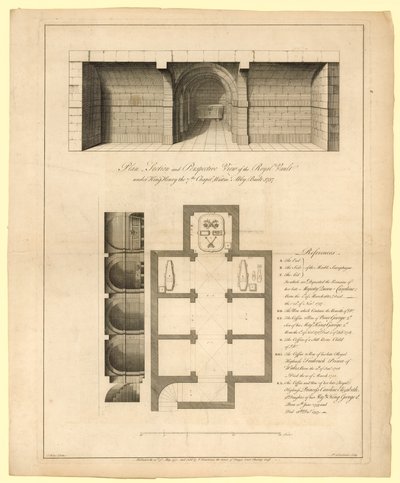 Plano de la Bóveda Real bajo la Capilla del Rey Enrique VII, Abadía de Westminster, Construida en 1737 de English School