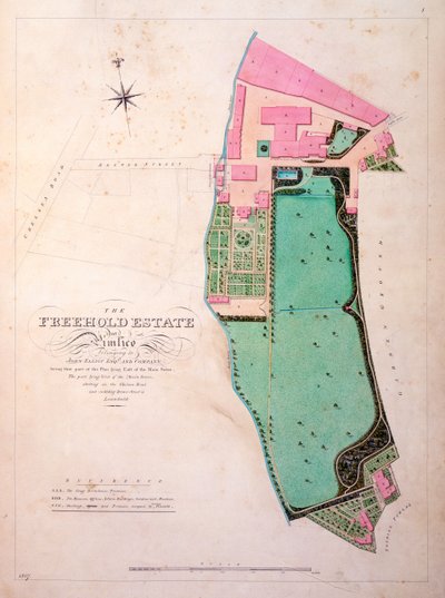 Plano de las instalaciones y la finca de la cervecería Stag, dibujo manuscrito original de las oficinas de George Saunders, c.1807 de English School