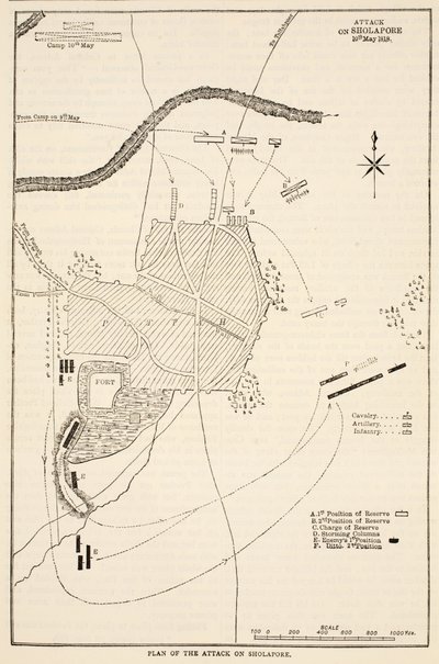 Plano del ataque a Sholapore, ilustración de Cassells Illustrated History of India de James Grant, pub. 1879 de English School