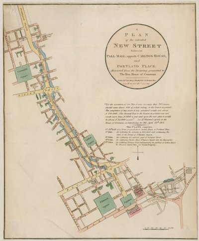 Plano de la nueva calle prevista (Regent Street) entre Pall Mall y Portland Place de English School