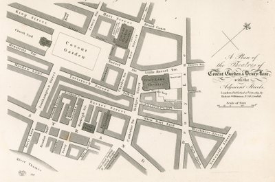 Plano de los teatros de Covent Garden, Londres de English School