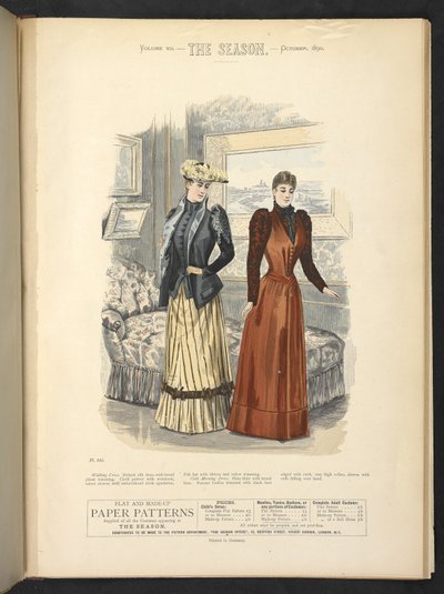 Lámina 853, Vestido de paseo y chaqué de paño,  La temporada: revista ilustrada de Lady,  1890 de English School