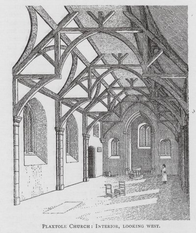 Iglesia de Plaxtole, interior, mirando al oeste (litografía) de English School