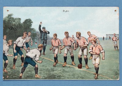 Juega, postal que representa un partido de fútbol de English School
