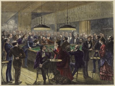 Jugando al billar en un café de París en ayuda del Fondo de Liberación Territorial de English School