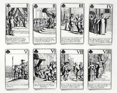 Cartas de juego que representan eventos de la Armada Española de English School