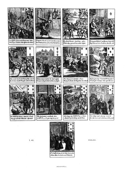Cartas de juego que representan el juicio político de Henry Sacheverell (c.1674-1724) en 1710, palo de diamantes de English School