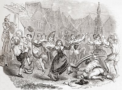 Celebraciones del Lunes de Arado, el baile de Bessie y el Payaso, de la Vieja Inglaterra: A Pictorial Museum, pub. 1847 de English School