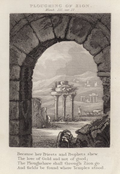 Arando Sion, Miqueas III, ver 12 (grabado) de English School