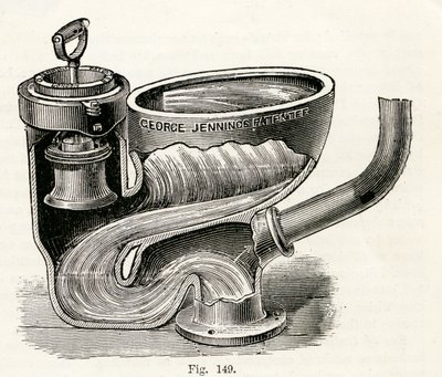 Inodoro de válvula de inmersión, con manija levantada, 1870 de English School