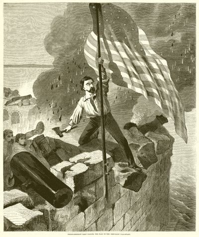 El Sargento de Policía Hart Clavando la Bandera en el Mástil Temporal de English School