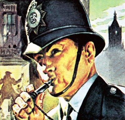 Policía con su silbato de English School