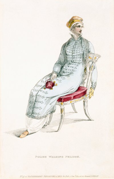 Pelisse de paseo polaca, lámina de moda de Ackermanns Repository of Arts de English School