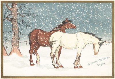 Ponis en la nieve, tarjeta de Navidad de English School