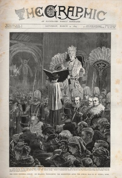 Papa León XIII El Jubileo Episcopal del Papa, Su Santidad pronunciando la Bendición después de la Misa del Jubileo en San Pedro, Roma - Ilustración para The Graphic, 4 de marzo de 1893. de English School