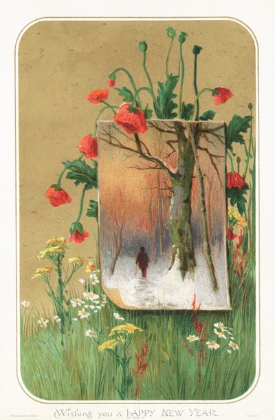 Amapolas y pintura, tarjeta de Año Nuevo de English School