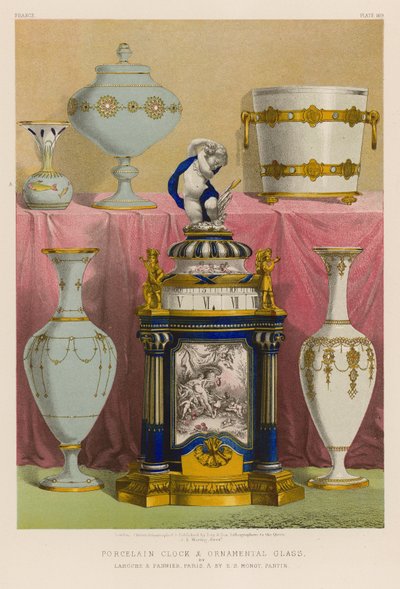 Reloj de porcelana y vidrio ornamental de English School