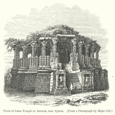 Pórtico del templo jaina de Amwah, cerca de Ajunta (grabado) de English School