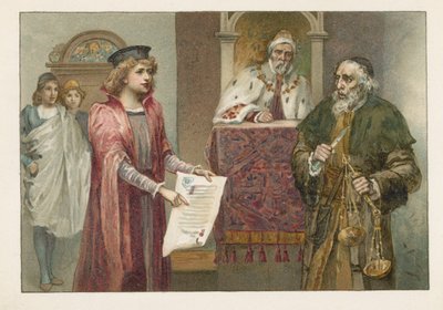 Porcia, Shylock y el Juez en El Mercader de Venecia de English School
