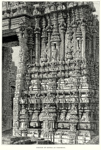 Porción de Gopura en Tirupetty (grabado) de English School