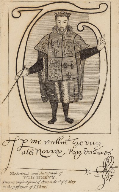 Retrato y autógrafo de Wil Hervy (William Harvey) de English School