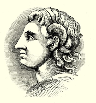 Retrato de Alejandro Magno, tomado de una moneda en la Biblioteca Bodleiana, Oxford de English School
