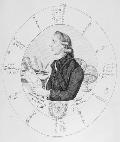 Retrato de Ebenezer Sibly rodeado por su horóscopo de English School