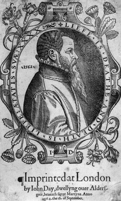 Retrato de John Day, frontispicio del Libro de los Mártires de Foxe, 1564 de English School
