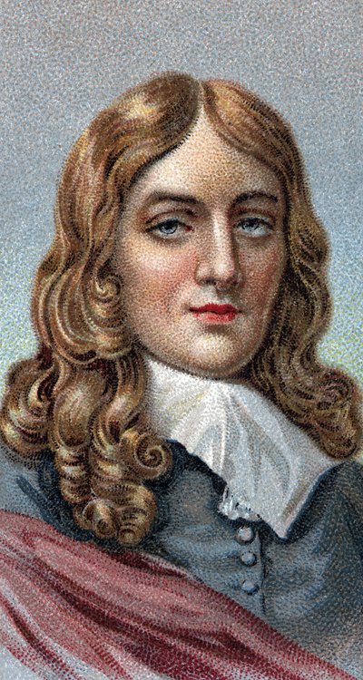 Retrato de John Milton (1608-1674) - De la serie “Líderes de Hombres” - Cromolitografía - Escuela Inglesa, siglo XX de English School