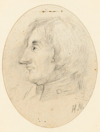 Retrato de Lord Nelson, con cabeza y cuello naval, de perfil.... inscrito con las iniciales H.N. debajo. de English School