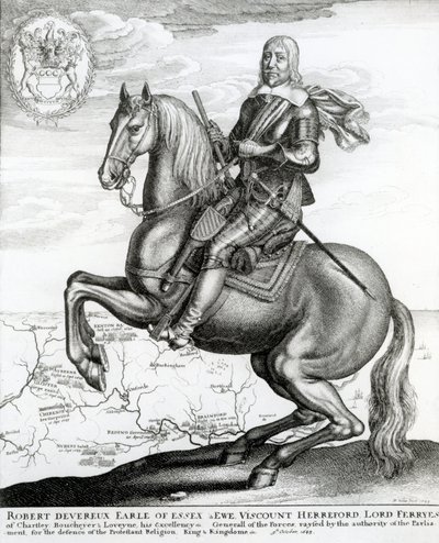 Retrato de Robert Devereux a caballo de English School