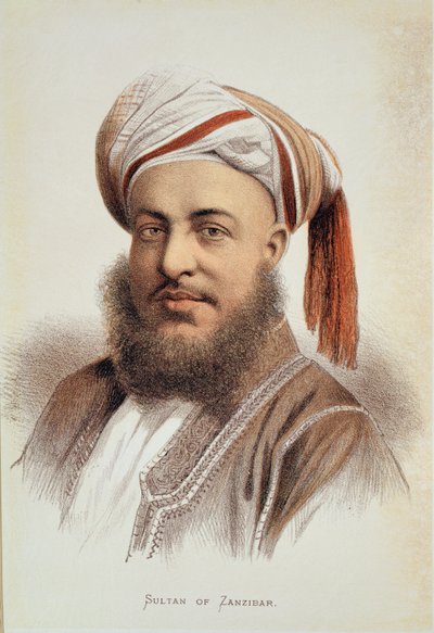 Retrato de Sayyid Barghash (c.1834-88), sultán de Zanzíbar (litografía en color) de English School