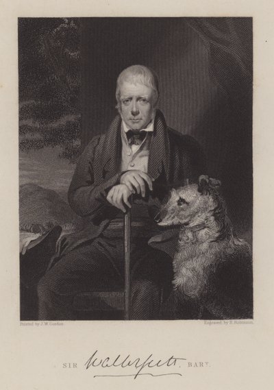 Retrato de Sir Walter Scott, con perro de English School