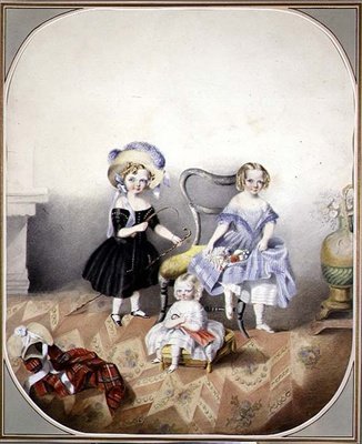 Retrato de Tres Niñas de Ojos Azules en Disfraz, c.1840 de English School