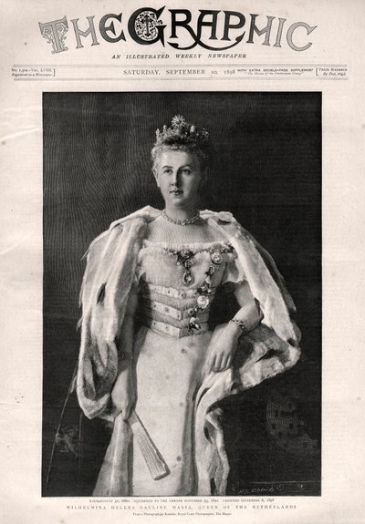Retrato de Guillermina de los Países Bajos (1880-1962), Reina de los Países Bajos - Portada del periódico "The Graphic" de English School
