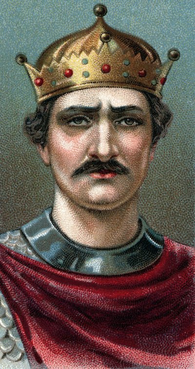 Retrato de Guillermo I el Conquistador (1027-1087), Duque de Normandía y primer Rey normando de Inglaterra - De la serie "Leaders of Men" - Cromolitografía - Escuela Inglesa, siglo XX de English School