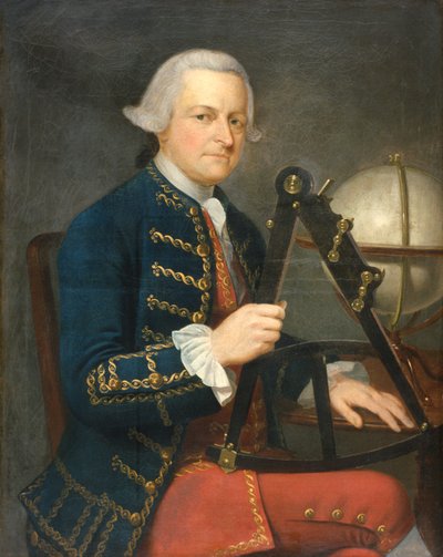 Retrato de un caballero marinero con un cuadrante de Hadley en su rodilla de English School