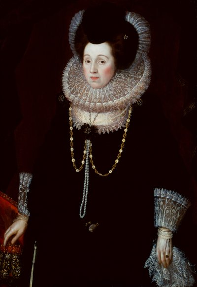 Retrato de una dama con vestido negro y cuello de encaje de English School