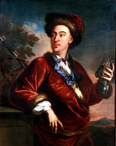 Retrato de un caballero sosteniendo un pájaro muerto de English School