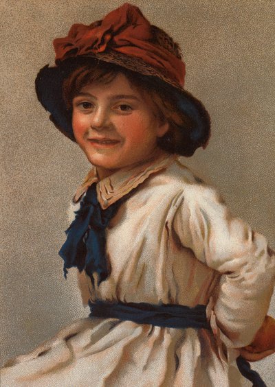 retrato, de, un, niña joven, llevando, un, sombrero, (chromolitho), de English School