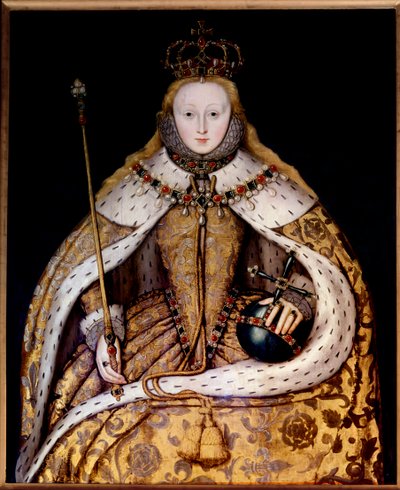 Retrato de la reina Isabel I con toga de coronación, c.1600 (óleo sobre tabla) (óleo sobre lienzo) de English School